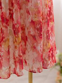 Soleia 大码女式节日前褶边渐变色红色心形领口荷叶边短袖迷你连衣裙，性感夏日 - 彩色 - 查看 4