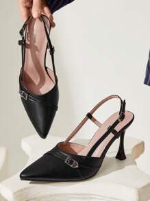 CUCCOO CHICEST Sapatos de salto alto estiletes de bico fino, formato de coração em prata, elegantes, sexy e versáteis para uso diário, clássicos em couro sintético preto, ideais para encontros, chá da tarde, festas e ocasiões formais - Preto - Visão 5
