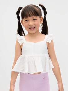 Leap Crew Leap Crew 年轻女孩休闲简约舒适荷叶边方领衬衫 - 白色 - 查看 3