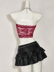 SHEIN ICON Áo Bandeau ren gợi cảm - Màu Đỏ Sâu - Xem 7