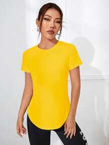 Easithlete Easithlete 女士字母印花镂空后背短袖运动T恤健身上衣女士瑜伽衫女士健身服女士服装运动健身服女士健身衫 - 黃色 - 查看 2
