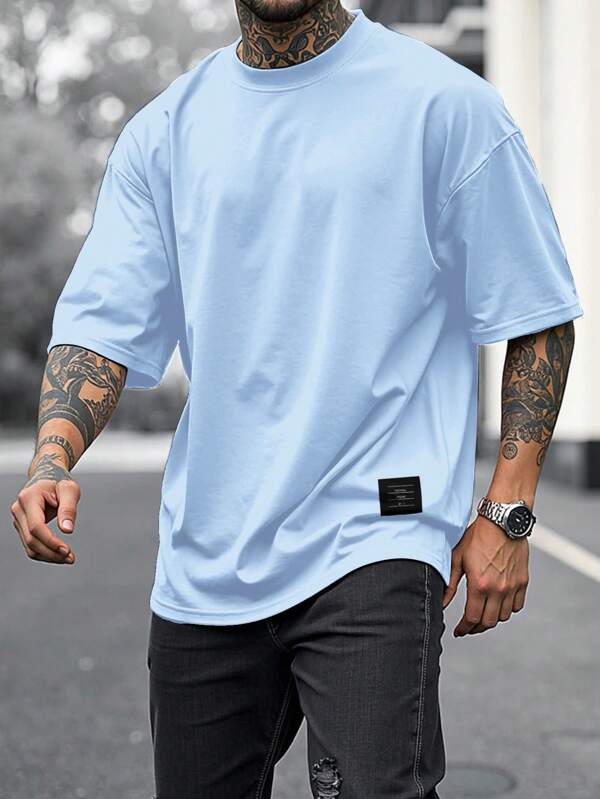 Manfinity Homme Men's Casual Everyday Letter Print Dropped Shoulder Loose Fit Short Sleeve T-Shirt, Summer
