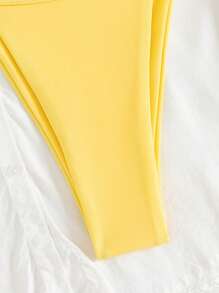 Swim Mod 2 chiếc/Bộ đồ bơi bikini buộc dây màu trơn thời trang mùa hè gợi cảm trang trí đáy hình sao biển + dây buộc bên hông - Màu vàng - Xem 4