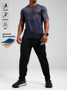 Manfinity Sport Polished Herren Sporthose mit elastischem Bund, Kordelzug und Buchstaben-Grafik, für Workout, Laufen, Sweatpants - Schwarz - Übersicht 4