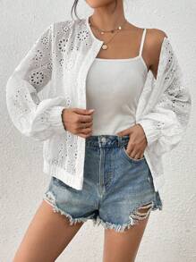 SHEIN LUNE 女式刺绣轻便休闲夹克 - 白色 - 查看 3