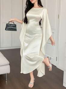 DAZY 女士优雅纯色中长款晚礼服，带披肩，新款上市，女士休闲连衣裙，白色连衣裙，生日女士短款连衣裙，夏季工作连衣裙，夏季婚纱连衣裙 - 白色 - 查看 5