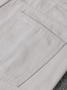 Manfinity Homme Plus Size Men's Solid Color Pocket Zipper Casual Denim Cargo Shorts - Light Grey - View 7