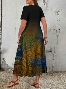 EMERY ROSE Plus Size Women's Casual Simple V-Neck Short Sleeve Maxi Dress, Suitable For Summer,Sundress - Multicolor - View 2