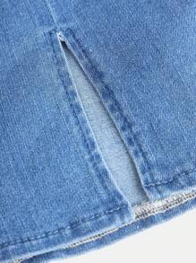 SHEIN Girlism 少女时尚休闲Y2K基础款混色蓝色针织弹力紧身无肩带牛仔连衣裙，适合少女日常穿着，柔软舒适，也适合少女春夏派对、节日和海滩穿着。 - 藍色 - 查看 4