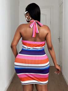 Maweii 大码紧身连衣裙，彩色条纹时尚新款 - 彩色 - 查看 4