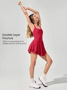 GLOWMODE Quick-Dry Dress To Impress Peekaboo Double Layer Active Dress With Built-In Shorts Side Pockets Non-Slip Grips Tennis Golf Pickleball - Fiery Red - View 5