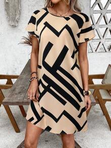 EMERY ROSE Damen Urlaubs Lässig Kleid mit geometrischem Muster