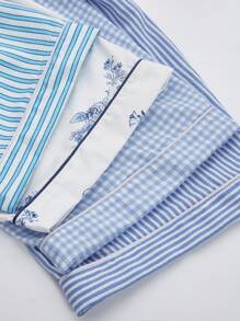 CottageSlumber Bộ 4 món/Bộ đồ ngủ sọc hoa cổ bẻ tay ngắn màu xanh nhạt dành cho nữ, họa tiết hoa rực rỡ, ấm áp và thanh lịch - Nhiều màu - Xem 6