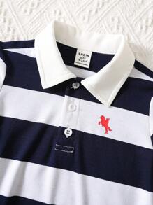 SHEIN Baby Boy/Girl Casual Sports-Style Collarbrooke Knit Top T-Shirt Polo Shirt, Cute & Fun For Spring/Summer Wear, Suitable For Indoor & Outdoor - Blue - View 4