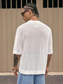 AXEPEAK Fashion Street Style Short Sleeve Loose Fit Men's Knit Top, Streetwear Ready - White - View 3