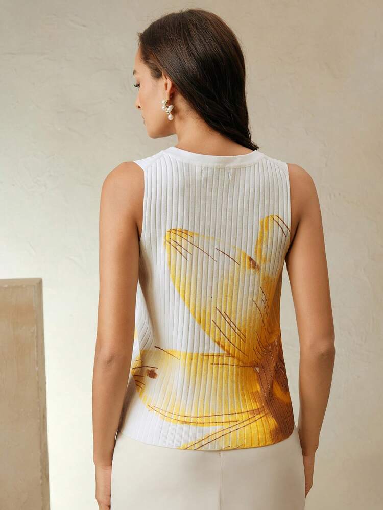 Women's Elegant Modern Floral Knit Tank Top