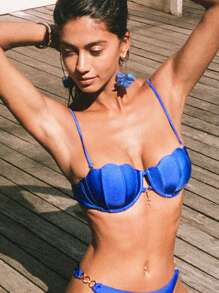 Anewsta Fashionable, Exquisite, Elegant And Sophisticated Shell Cup Underwire Bikini Top For Summer Beach Vacation - Royal Blue - View 1