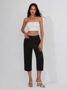 Roylia Women's Casual Capri Pants, American Style Commuting Capri Straight Leg Capri Pants, Summer - Black - View 3