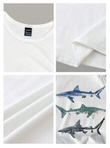 Tseoso 休闲度假海滩蓝色鲨鱼与海洋生物图案圆领氨纶棉质背心，适合女士夏季度假 - 白色 - 查看 4