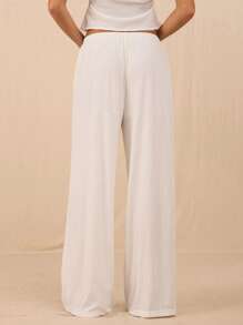 SHEIN Forever 21 女士夏季新款休闲宽松白裤 / 基本款 / 演唱会 / 返校节 / 复活节 / 外出 / 时尚 / 休闲 / Y2k / 白色纹理面料 / 女士白裤 - 白色 - 查看 2