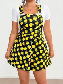Flirla Macacão Casual Estampado de Limão Plus Size Para Mulheres - Multicolorido - Visão 4