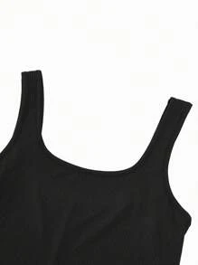 Modmama Mono ajustado de maternidad de color liso con cuello redondo y espalda descubierta - Negro - Ver 10