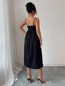 SHEIN Clasi Women Black Elegant Spaghetti Strap Long Top With A-Line Shorts 2 Pieces Set - Black - View 2