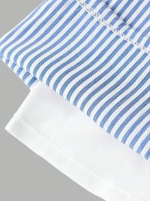 SHEIN Leap Crew Tween Boy Casual Striped Shorts With 2 In 1 Design, Beach Pants - Blue - View 7