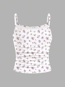Tween Girl Fitted Casual Sports Basic Cami Top - White - View 2