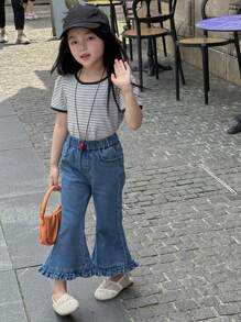 DAZY 女童夏季水洗喇叭长款牛仔裤 - 淺色水洗藍 - 查看 2