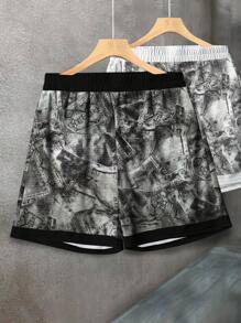 Manfinity Dauomo Men's Summer Fashionable Denim Effect Print Shorts - Multicolor - View 1