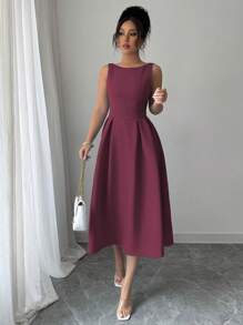 Elenzga Vestido midi con hombros descubiertos, talle ajustado y falda acampanada, elegante para el trabajo, el té de la tarde, fiestas, primavera/verano