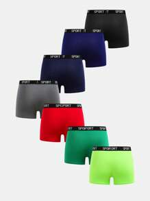 Teen Boy 7pcs Contrast Letter Tape Boxer Briefs