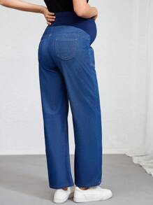 SHEIN Vaqueros casuales rectos y sueltos para maternidad con bolsillos