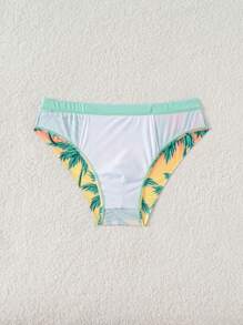 Manfinity Swimmode 加大码男士椰子树印花三角泳裤，度假沙滩装，夏威夷风