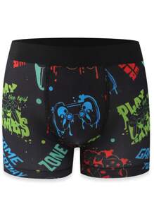 5pcs/Pack Tween Boy Fashionable Graffiti Print Underwear Fathers Day Gifts Puppy Summer Beach Summer Clothes - Multicolor - View 3