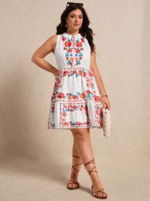 Elaquor Plus Size Sleeveless Fashion Dress, Suitable For Summer - Multicolor - View 1