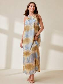 SHEIN Unity Women's Casual Bohemian Tropical Print Halter Loose Beach Dress - Multicolor - View 6