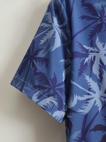 Manfinity RSRT Men's Casual Vacation Palm Tree Print Short Sleeve Shirt, Beach Tropical Summer Shirts - Navy Blue - View 4
