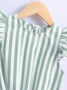 SHEIN Blusa corta de manga corta con rayas y nudo delantero, estilo casual para niña joven, adecuada para vacaciones y uso diario