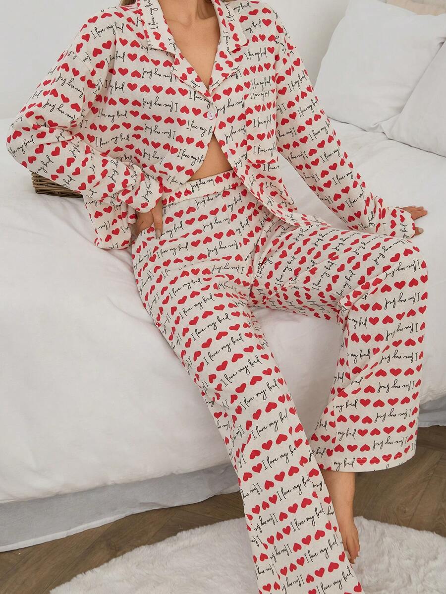 RueChic Cotton 2Pcs  Collar Detail Printed PJ Set - Multicolor - View 1