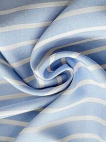 SHEIN Clasi 优雅通勤休闲条纹花卉女装时尚圆领无袖拼接长裙，柔软材质，蓝白相间，加大码，春夏秋 - 藍白色 - 查看 5