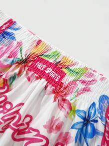 ROMWE MEN Prep Men's Shorts With Vibrant Floral Patterns - White - View 5