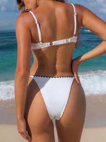 Swim Vcay Swim Lushoire 女士撞色装饰吊带背心白色比基尼套装，适合夏季海滩度假 - 白色 - 查看 2