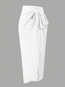 Swim Oasis 2 pezzi/set Costume da bagno da donna 2025 in tessuto texturizzato, monospalla senza maniche con schiena scoperta, con spacco e fiocco, costume da bagno per vacanze al mare