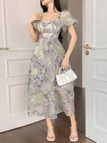 DAZY Women's Elegant Jacquard Mid-Length Dress, Summer Easter Floral Dresses For Women - Mauve Purple - View 6