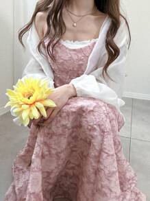 FRIFUL 女式露背系带蝴蝶结纹理面料连衣裙，无袖夏季假日连衣裙，生日/节日/海滩装 - 粉色 - 查看 4