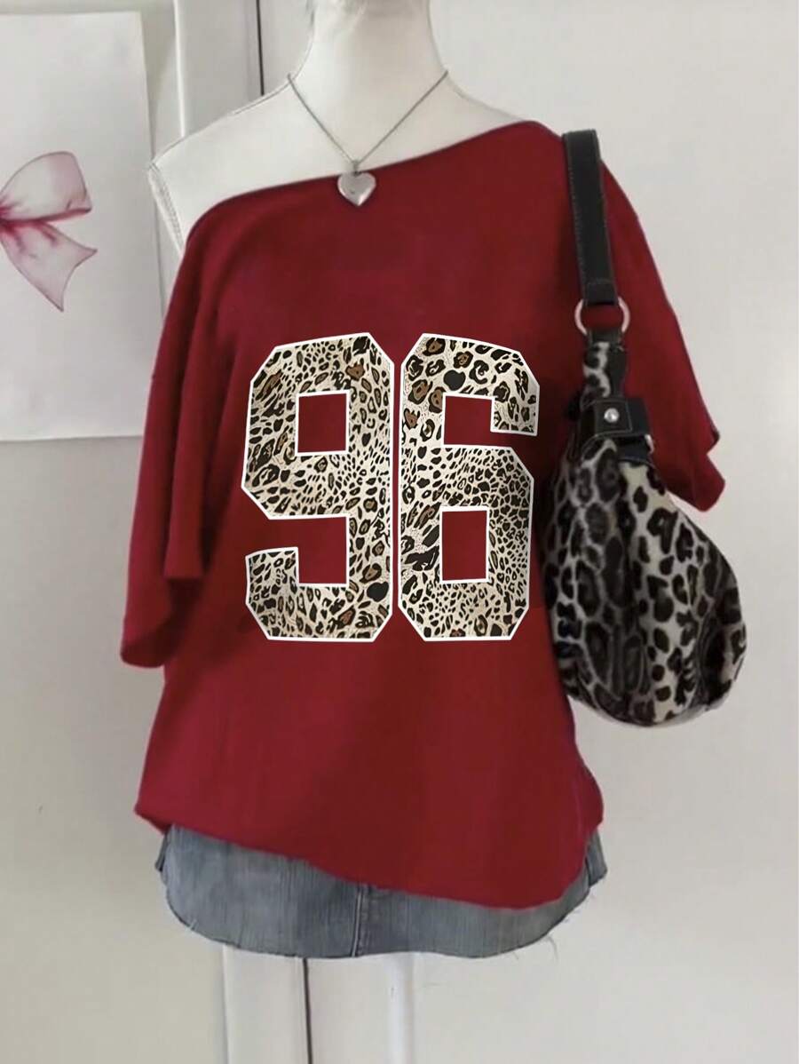 INAWLY 女士斜肩短袖T恤，夏季时尚