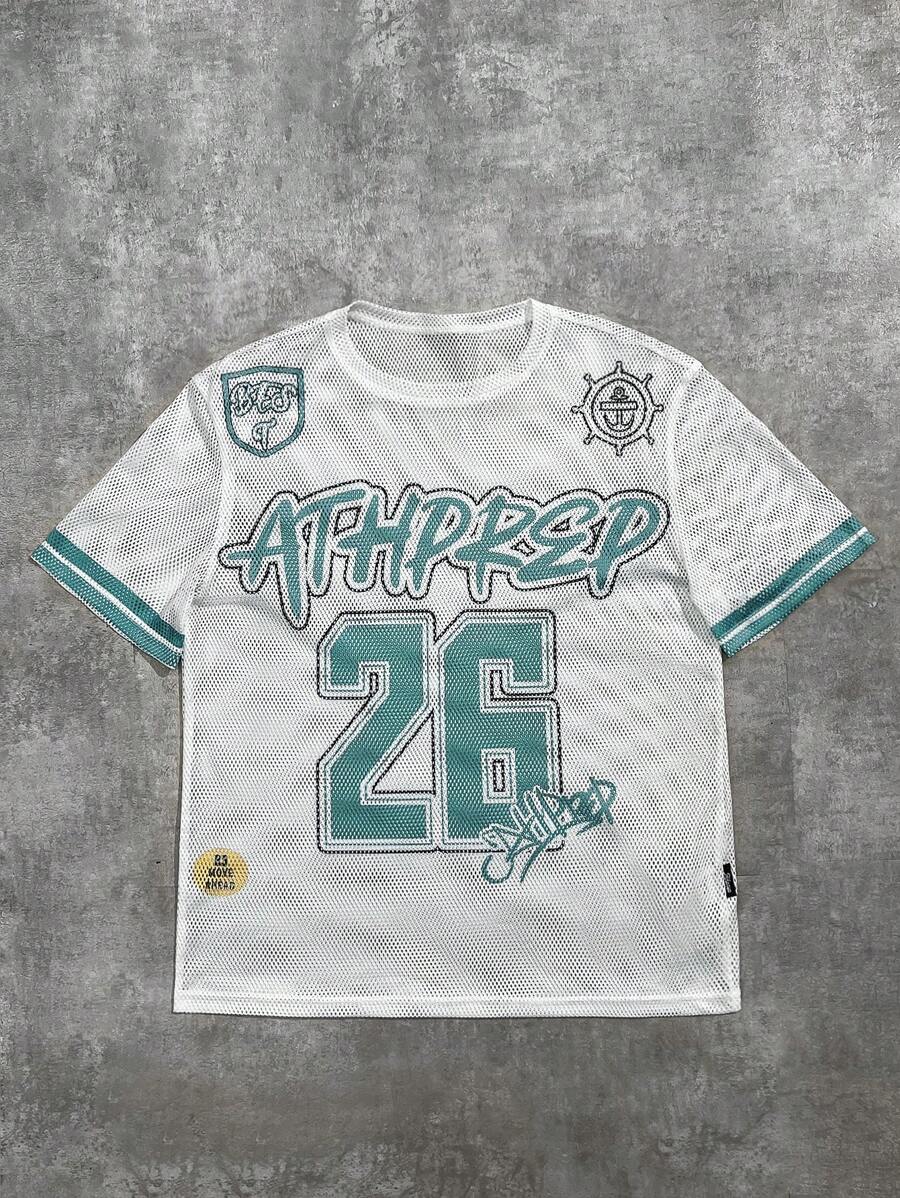 SHEIN Bolty 1pc Teen Boy's Loose Dropped Shoulder Letter Print Mesh Short Sleeve T-ShirtSpring Wear; Teen Boys' Clothing; Teen Boy' Jackets, Spring Back To School - White - View 1