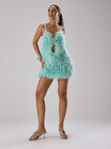 MUSERA Abito con spalline a spaghetti e piume, adatto per primavera, estate, vacanza, Ibiza, festival, rave, ragazze cool, concerto sulla spiaggia